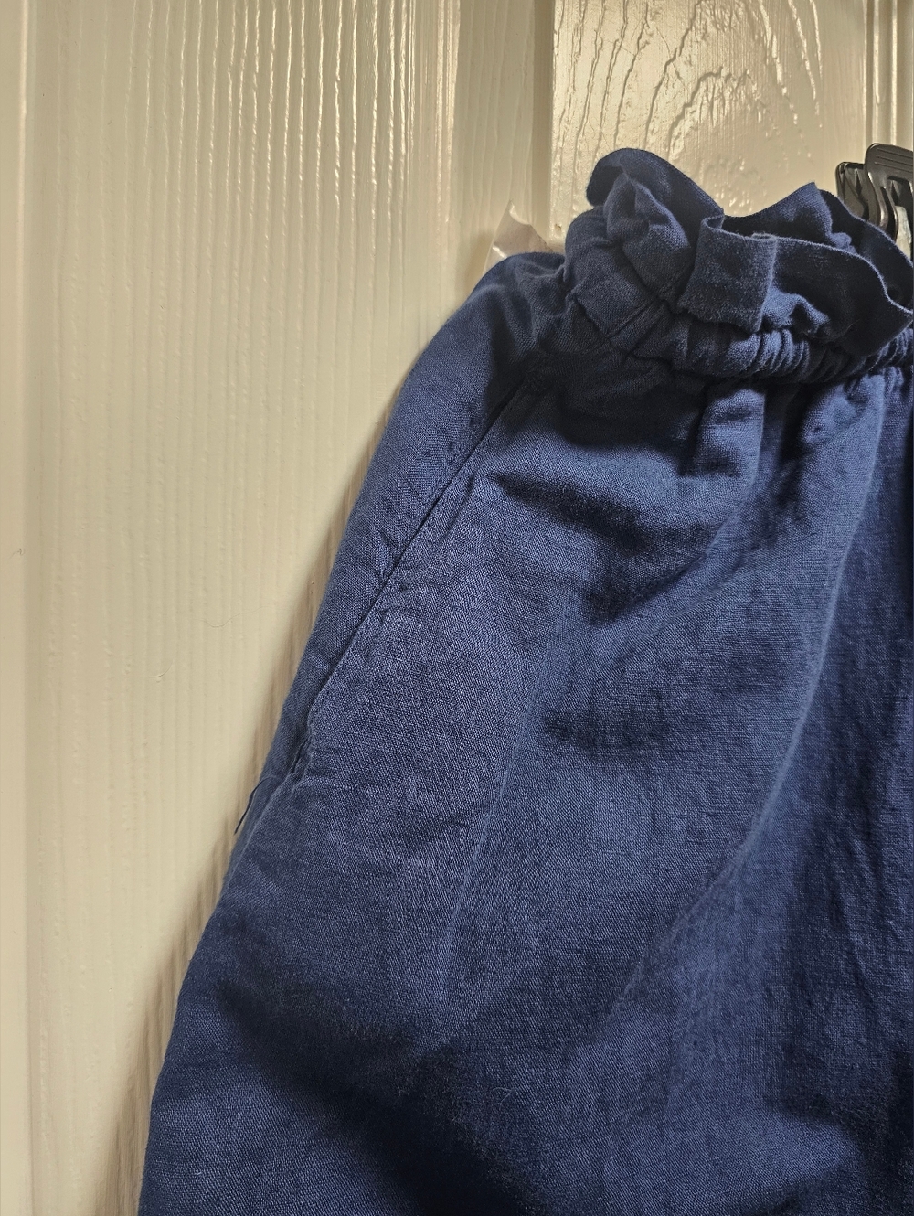 ZARA Navy Capri Pants Linen Cotton Blend Size L Oversized Drawstring Waist NWT - Picture 5 of 13